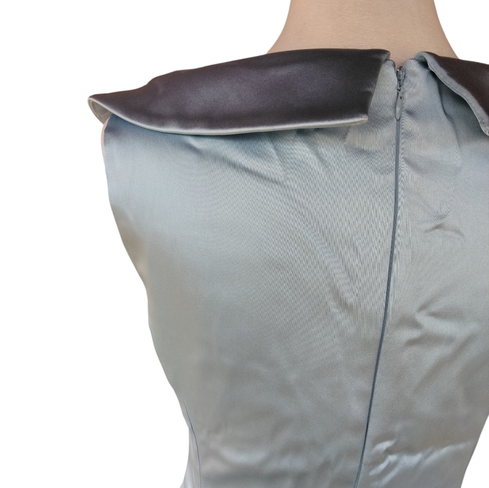 Tahari Powder Blue Collared Neckline Ruched Side Satin Cocktail Dress Size 2 - Picture 7 of 9